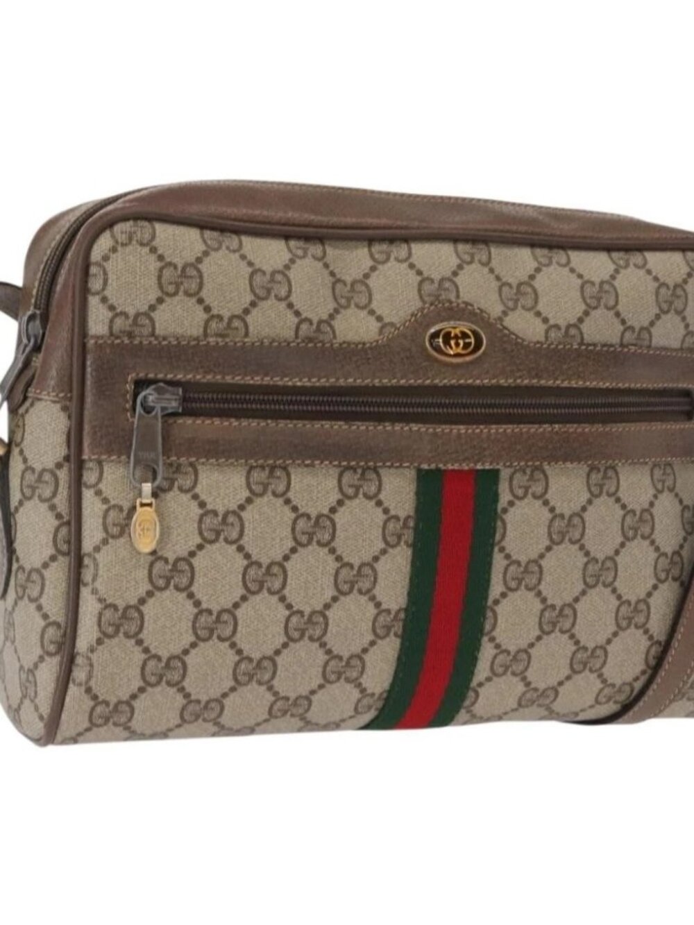 GUCCI GG Supreme Web Sherry Line Bag PVC Beige Gold 24 02 005 Auth 161616